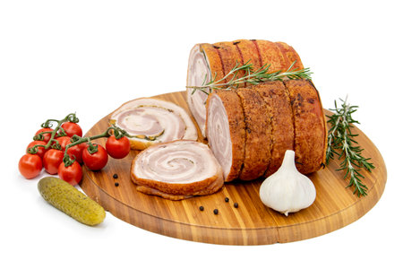 Homemade Rolled Porchetta Roast with Several Herbsの写真素材