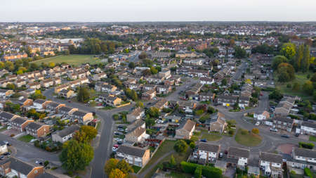 Aerial view of Colchester Riverside suburban residential area, Colchester, Essex, England, UKの写真素材