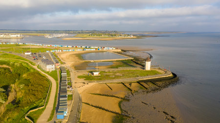 Brightlingsea lighthouse tower at sunset with stunning light special seaside day, Essex, England, UKの写真素材