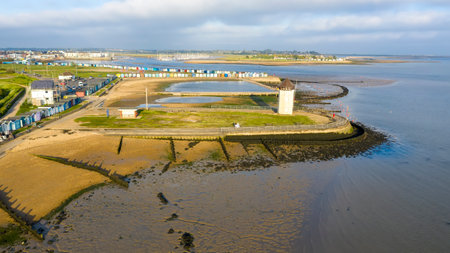 Brightlingsea lighthouse tower at sunset with stunning light special seaside day, Essex, England, UKの写真素材