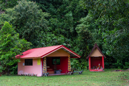 Charming and Colourful Cottages Set in a Beautiful and Green Landscape Tropical Forestの写真素材