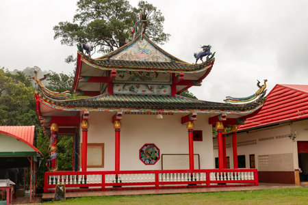 A colourful Asian temple showcasing traditional architectural beauty and design elementsの写真素材