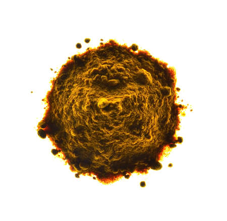 Silhouette photo, isolate turmeric/curcuma powder pile, a  top view closeup photo on surface of...