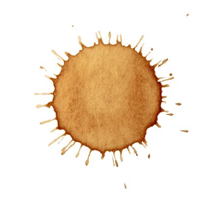Isolate brown grunge coffee stain, a close up photo image of brown grunge coffee stain isolated on white background present a detail of grunge coffee stain pattern and textureの写真素材