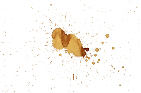 Isolate brown grunge coffee stain, a close up photo image of brown grunge coffee stain isolated on white background present a detail of grunge coffee stain pattern and textureの写真素材