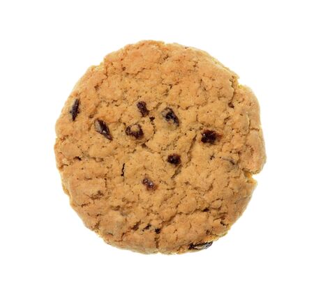 Isolate raisin cookie/biscuit, a top view closeup photo image of raisin cookie/biscuit isolate on white background present a detail of crack pattern and texture on raisin cookie/biscuit surfaceの写真素材