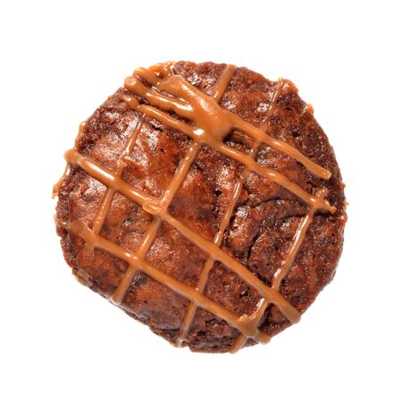 Isolate brownie cake, a top view closeup photo image on a surface of fancy brownie cake isolate on white background present a detail on surface of fancy brownie cake that topping by brown sugarの写真素材