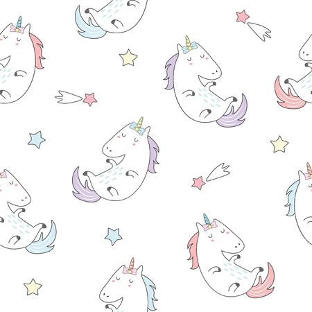 Cute unicorn with colorful star seamless patternのイラスト素材