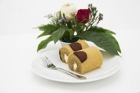 Brown roll cakeの写真素材