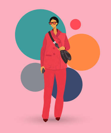 The Latest Street Style Fashion lady red  stylish dress Illustration, flat Vector illustrationのイラスト素材