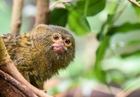 Pygmy marmoset in closeup shotの写真素材