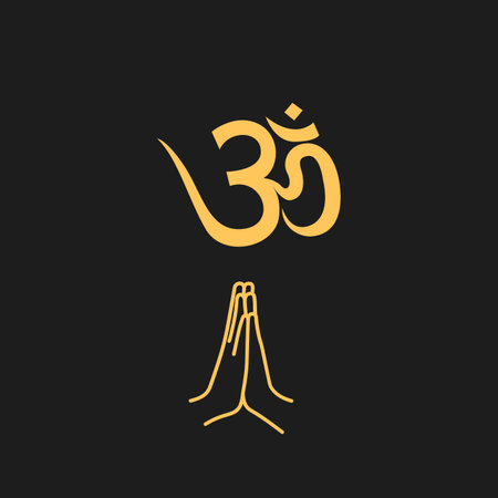Aum Om Ohm symbol black on black background. vector illustration Indian culture India spiritual yoga om icon.のイラスト素材