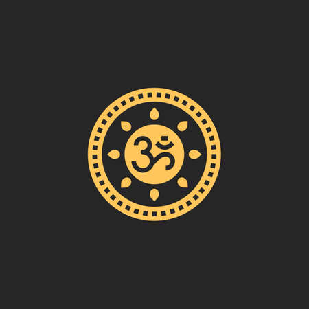 Aum Om Ohm symbol black on black background. vector illustration Indian culture India spiritual yoga om icon.のイラスト素材