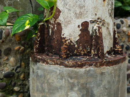 Old rusty bolts on the pole.の写真素材