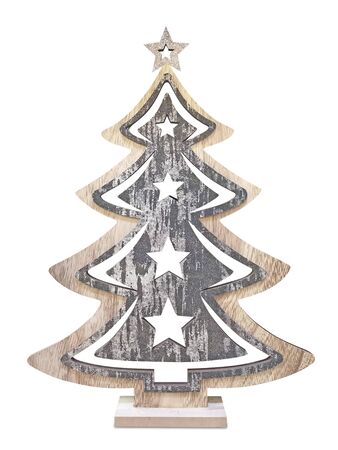 Ornament Elegant Christmas tree in solid wood. Lead Gray Edge Silver Star Conceptual and minimalist decorationの写真素材