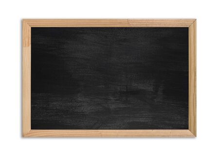 Vintage chalkboard in wooden frame on white background. Empty chalkboard isolated on whiteの写真素材