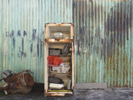 Best inside old rusty broken fridge. Martinique, French West Indies. Tropical cultureの写真素材