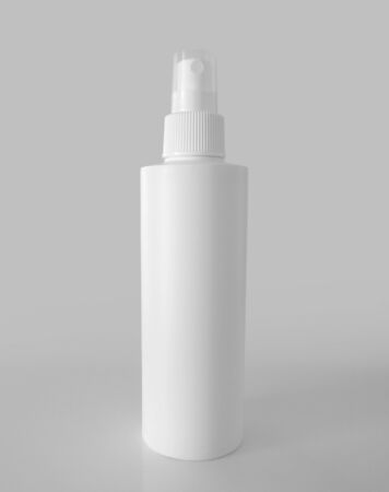 plastic white bottle spray on white background mockup. Fine mist ribbed sprayer isolated on white background.の写真素材