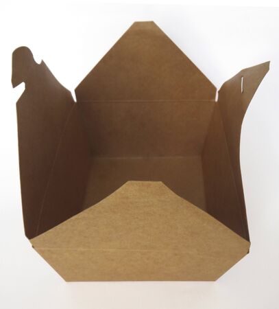 Aerial view of open takeaway box. Recyclable cardboard open and empty square box ideal for takeaway...