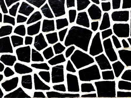 Black irregular mosaic tiles background. Teal Tiles. Black trencadis mosaic, ceramic pattern....