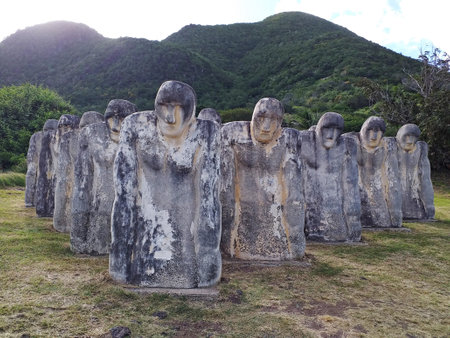 January 2021, Martinique, FWI: Monument to the shipwrecked slaves of l'anse caffard, French West Indies Caribbean. Commemorative sculpted white statues on the island of Martinique.のeditorial素材