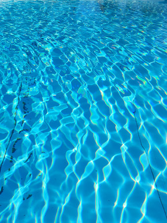 Pattern in swimming pool background. Surface of the water in a pool. Blue water texture. Cool blue...