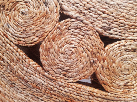 Brown color Traditional wicker surface texture pattern. Woven esparto grass background. Jute....