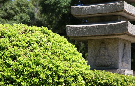 Stone traditional tower as symbol of east Buddhist religion の写真素材