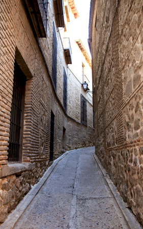 Lonely narrow old street. Toledo, Spain travel.の写真素材