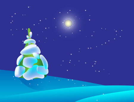 Christmas design with tree, moon and stars. Vector illustration contains meshes.のイラスト素材