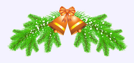 Christmas design with pine branch and bells. Vector illustration.のイラスト素材