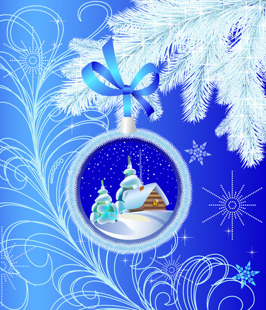 Christmas toy on pine branch. Vector illustration  contains meshes.のイラスト素材