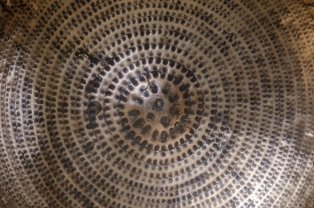 Inside of old used copper kettle, detail.