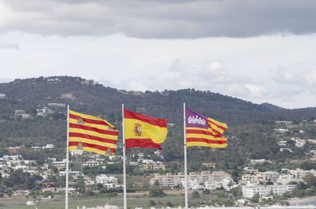 Flags of dalt Vila in Ibiza island and city, Spainの写真素材
