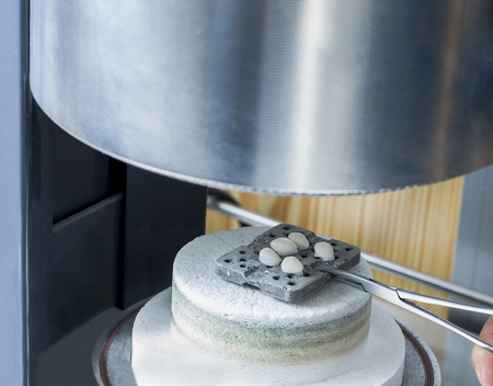 Teeth of ceramics in a furnace to bake it in the lab.