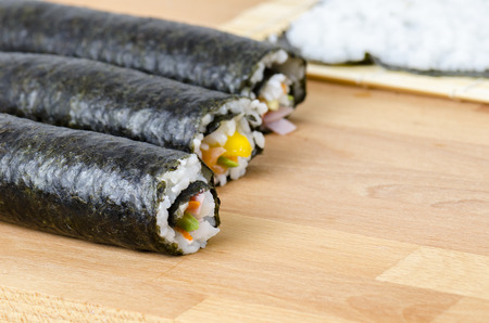 The process of making sushi and rolls.の写真素材