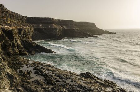View of a cliff in Fuerteventura, Canary Islands, Spain.の写真素材