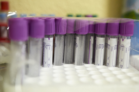 Purple test tubes, blood sample