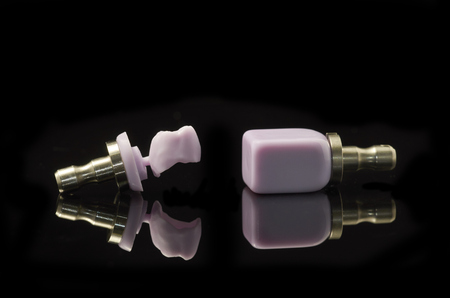 Molar and block of lithium Disilicate glass-ceramic  for the CAD CAM technology.の写真素材