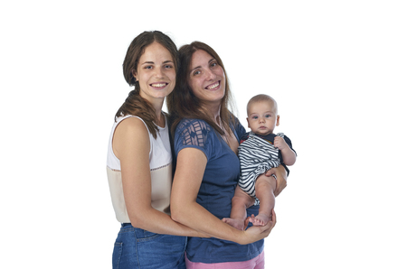 Lesbian love, young lesbian mothers with their baby. Homosexual familyの写真素材