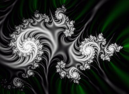 Gray spiral fractal flower on the green and black backgroundの写真素材