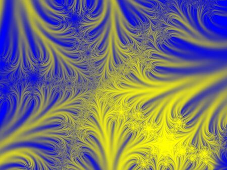 Blue and yellow fractal flowers backgroundの写真素材
