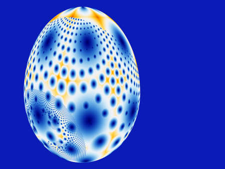 Easter fractal egg in blue backgroundの写真素材