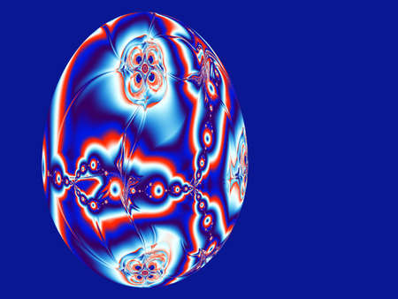 Colorful Easter fractal egg on blue backgroundの写真素材