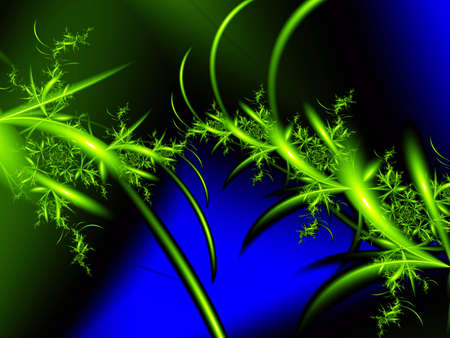 Green fractal flowers on blue backgroundの写真素材
