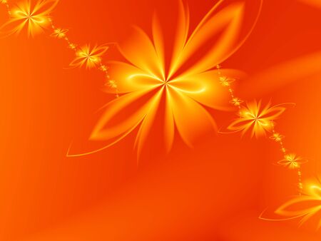 Yellow fractal flower on orange background.の写真素材