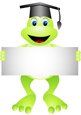 cartoon frog with blank signのイラスト素材