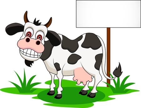  cute cow cartoon with blank signのイラスト素材