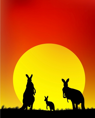 silhouette of the kangaroo family のイラスト素材
