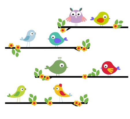 beautiful illustrations of birds on a limbのイラスト素材